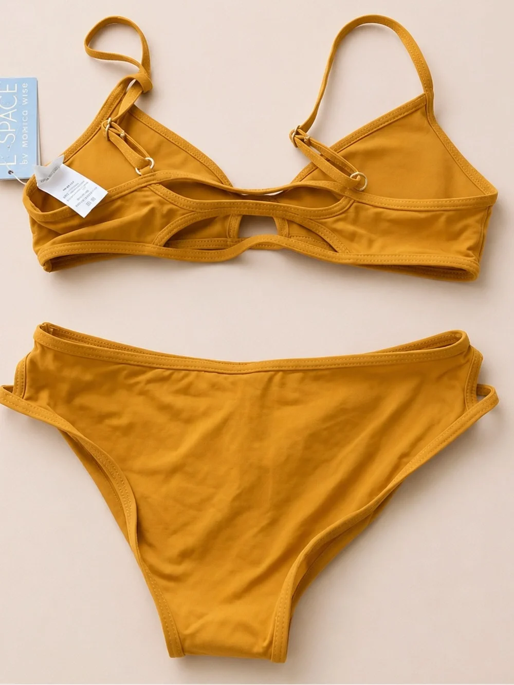 L*Space NWT Mustard Bikini Set Triangle Top M & Side Cutout Bottom XS